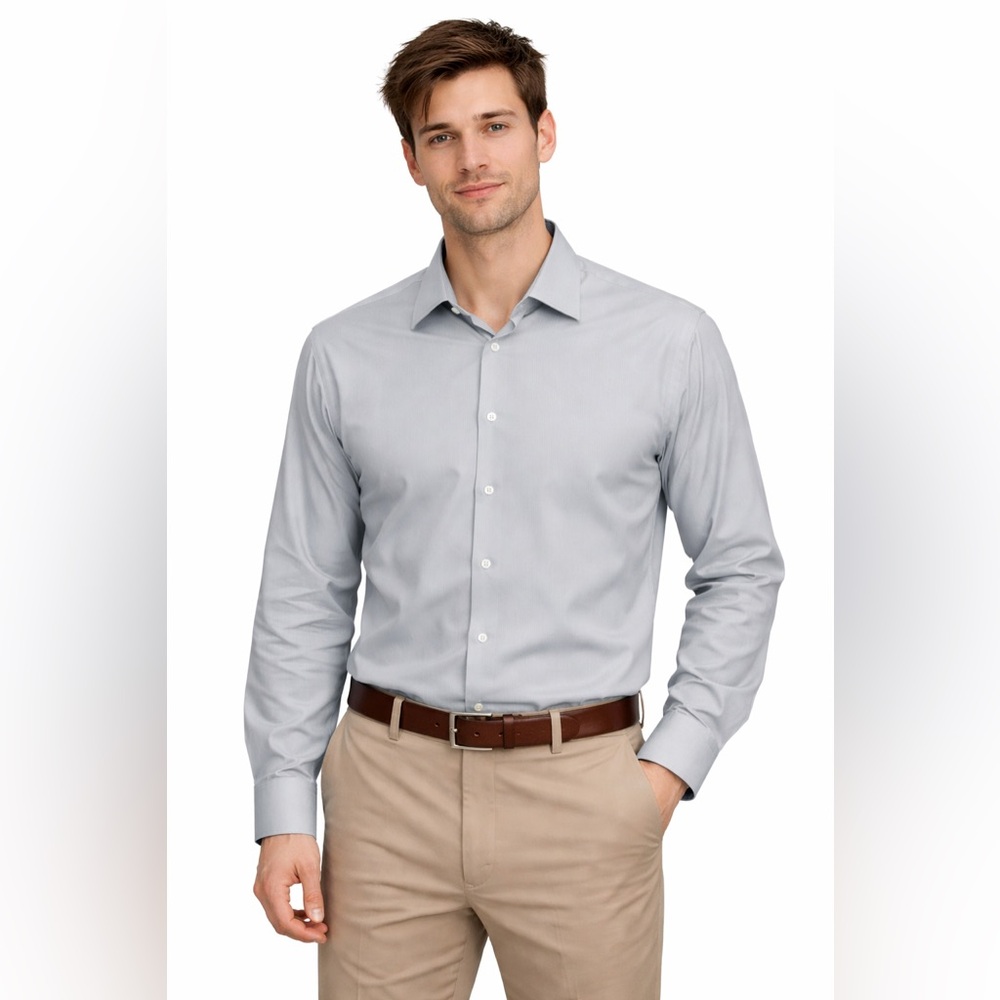 Claiborne Light Gray Casual Button Down Shirt
